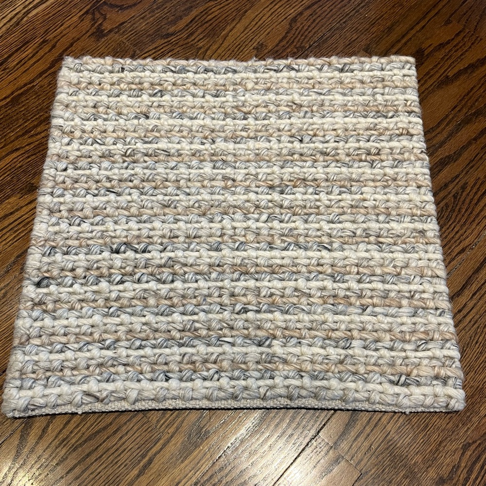18.5 x 18.5 Handwoven Stripes Cream, Gray & Teal Rug/ Carpet / Mat